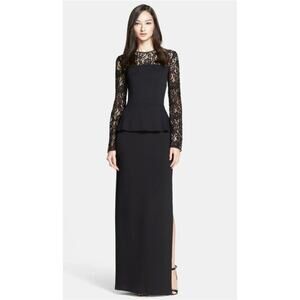 St John Rose Noir Lace Peplum Gown — 4 Black Formal Gala Wedding Guest NWT $2195